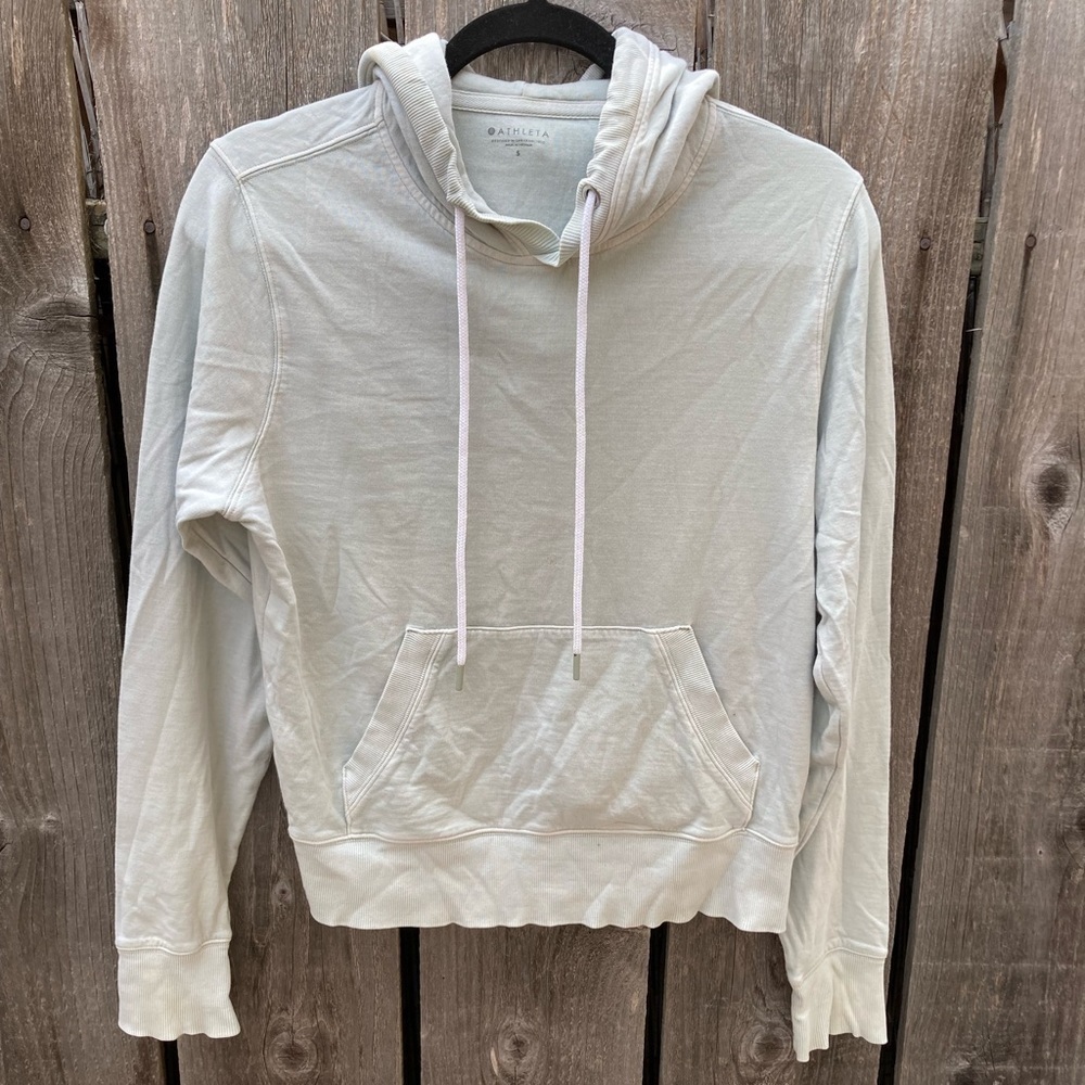 Women's Athleta Sweatshirt Green Solid S Cotton Soft Comfort Active Athleisure